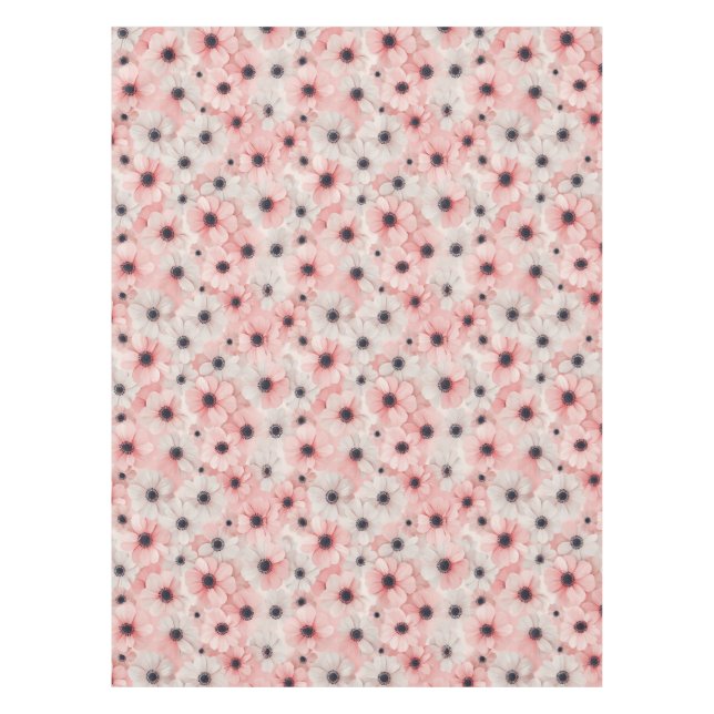 Soft Pink and White Anemone Flowers Tablecloth (Front)