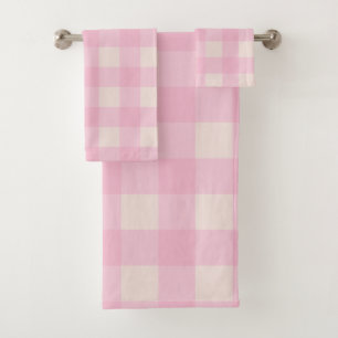 Soft Pink and White Buffalo Gingham Plaid Bath Towel Set