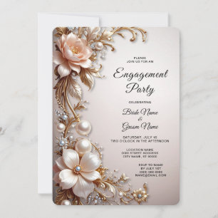 Soft Pink and White Flowers Engagement Invitation