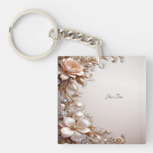 Soft Pink and White Flowers Keychain
