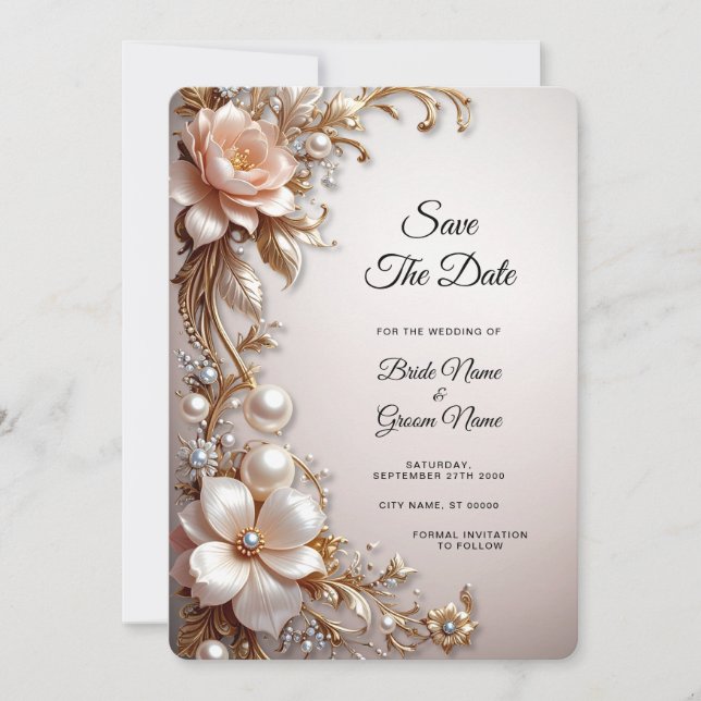 Soft Pink and White Flowers Save the Date (Front)