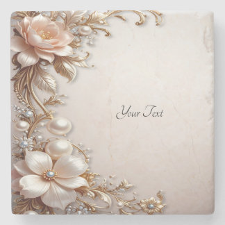 Soft Pink and White Flowers Stone Coaster