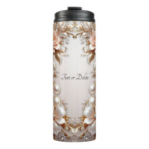 Soft Pink and White Flowers Thermal Tumbler