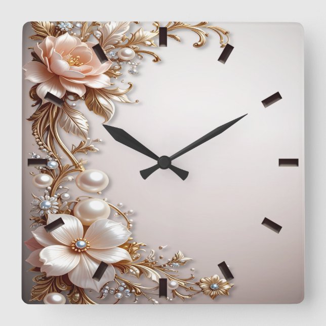 Soft Pink and White Flowers Wall Clock (Front)