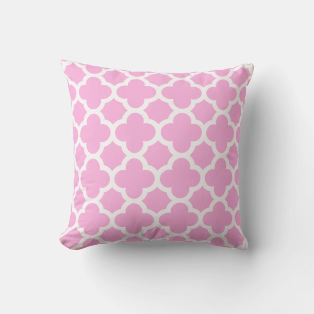 Soft Pink and White Quatrefoil Decorator Pillow (Front)
