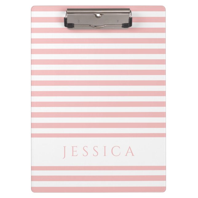 Soft Pink And White Striped Pattern Name Clipboard (Front)