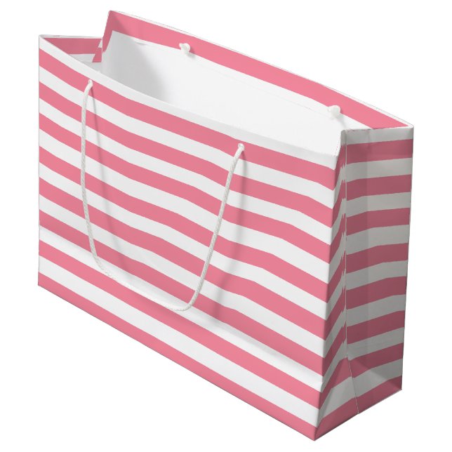 Soft Pink and White Stripes Large Gift Bag (Front Angled)