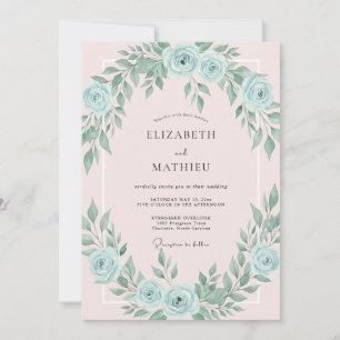 Soft Pink Azure Leafy Wedding Invitation