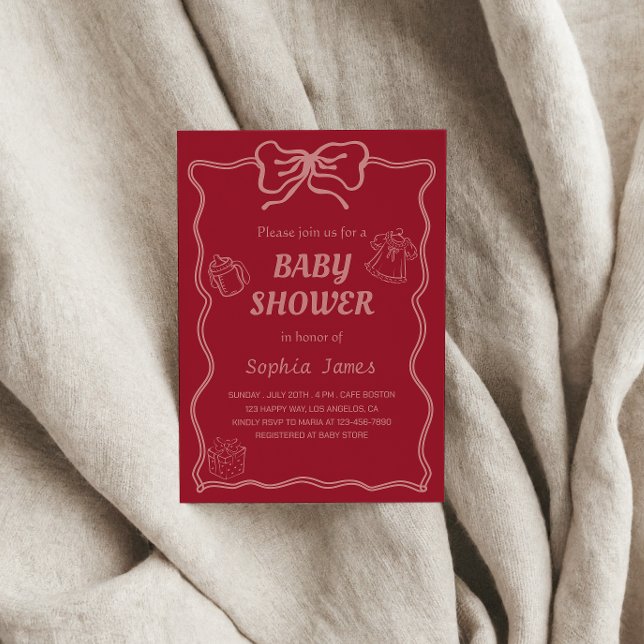 Soft Pink Baby Shower  with Baby Icons & Bow Frame Invitation (Creator Uploaded)