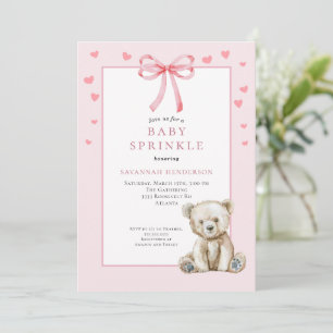 Soft Pink Baby Sprinkle with Bow Cute Teddy Bear Invitation