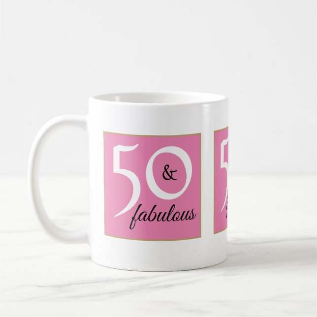 Soft Pink Background 50 and Fabulous Birthday Coffee Mug (Left)