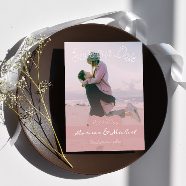 Soft Pink Banner Photo Save The Date Announcement (Soft Pink Banner Photo Save the Date)