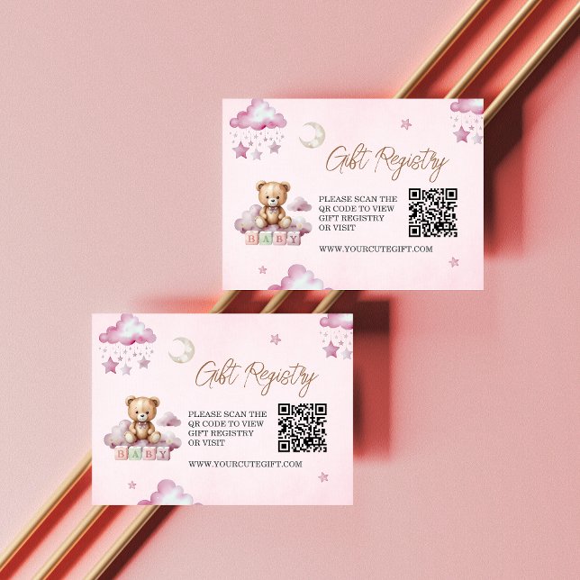 Soft Pink Bear Baby Girl Registry QR Code Insert (Creator Uploaded)