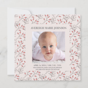 Soft Pink Berries Baby Girl Birth Announcement