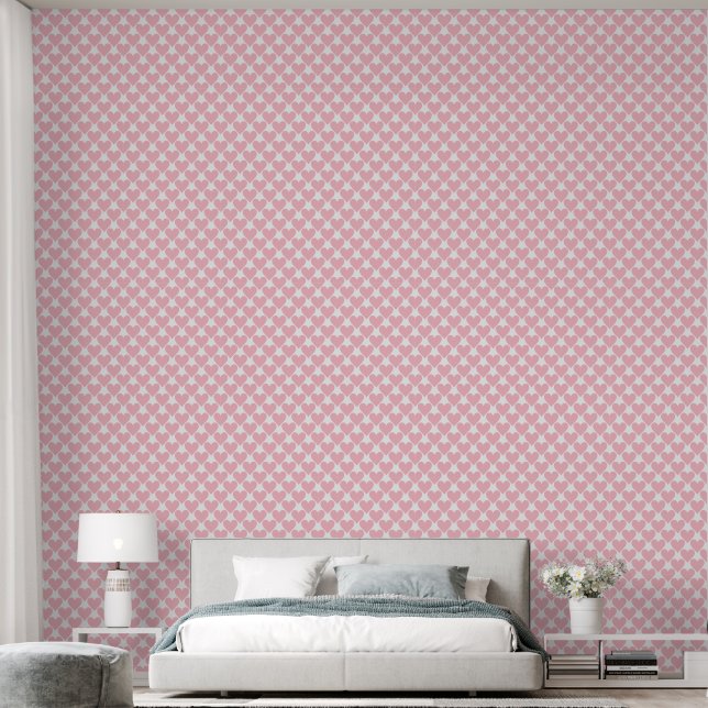 Soft Pink Bliss: Removable with Delicate Hearts Wallpaper (Bedroom)