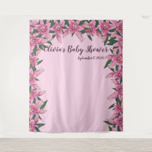 Soft Pink Blooming Lilies Surrounding Backdrop Tapestry