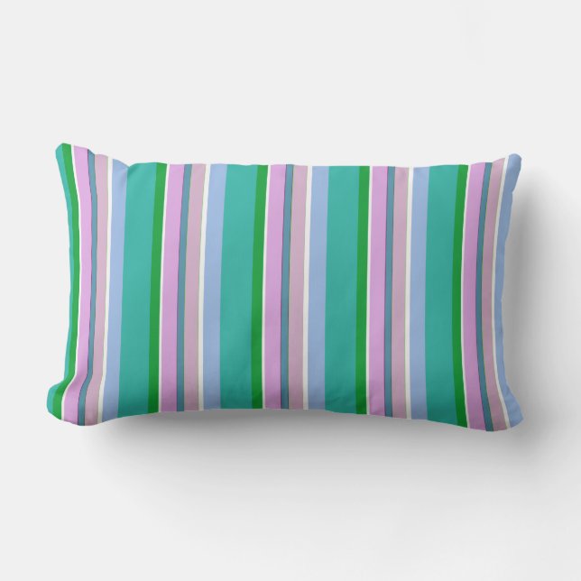 Soft Pink, Blue and Green Stripes Pillow (Front)