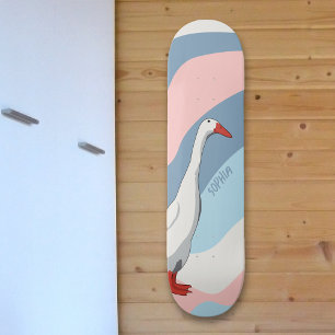 Soft Pink & Blue Cute White Runner Duck Kids Name Skateboard