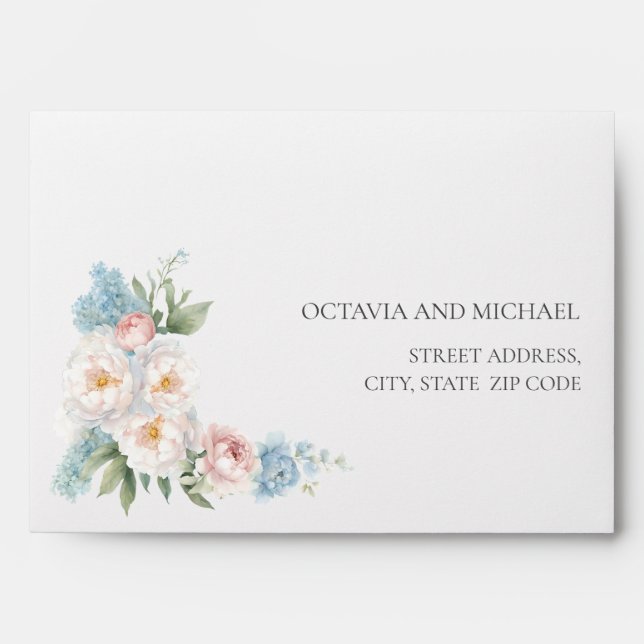 SOFT PINK BLUE FLOWERS Self-Addressed RSVP Envelope (Front)