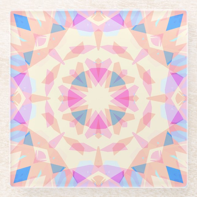 Soft Pink Blue Magic Star Pastel Eclectic Decor Glass Coaster (Front)