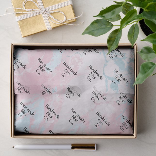 Soft Pink Blue Marble Tissue Paper (Gift)