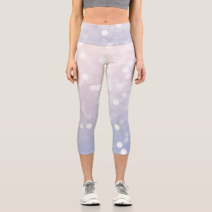 Soft Pink Blue Pastel sparkly bokeh Abstract Capri Leggings
