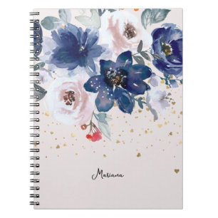 Soft Pink Blue Watercolor Flower Her Personal Notebook