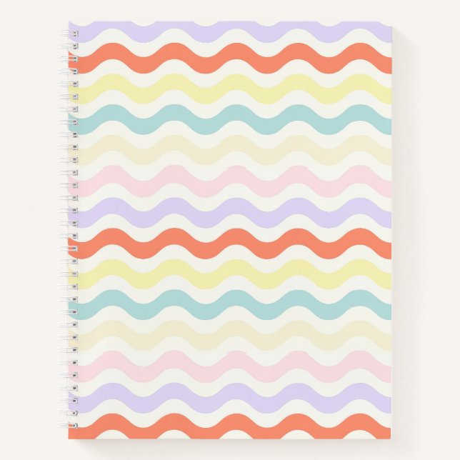 Soft Pink Blue Yellow Wavy Stripes Aesthetic Notebook (Front)