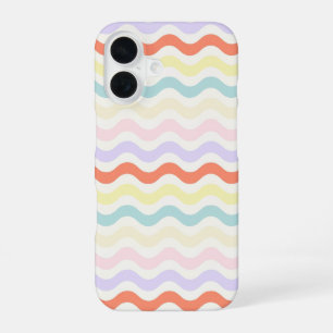 Soft Pink Blue Yellow Wavy Stripes Aesthetic Nurse iPhone 16 Case