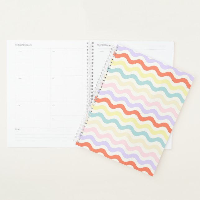 Soft Pink Blue Yellow Wavy Stripes Aesthetic Nurse Planner (Display)