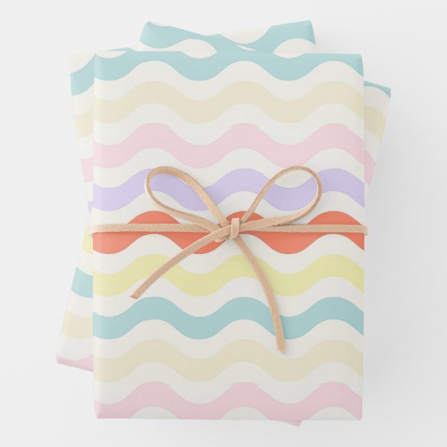 Soft Pink Blue Yellow Wavy Stripes Aesthetic Nurse Wrapping Paper Sheet (In situ)