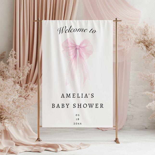 Soft Pink Blush Bow Baby Girl Shower Banner (Creator Uploaded)