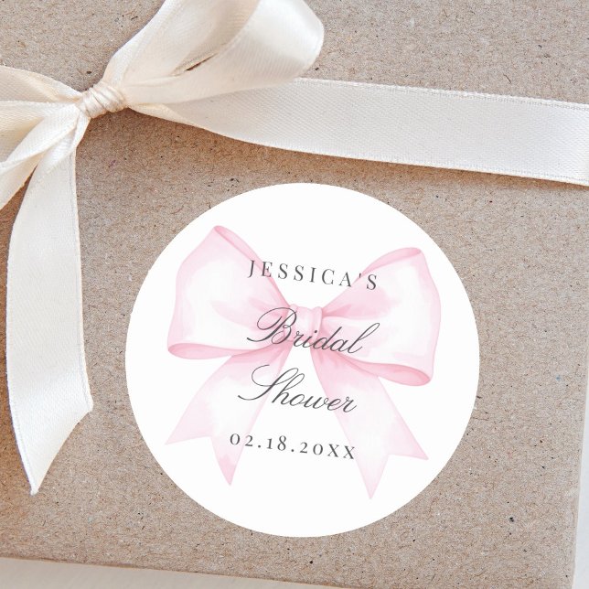 Soft Pink Blush Ribbon Bow Bridal Shower Classic Round Sticker (Creator Uploaded)