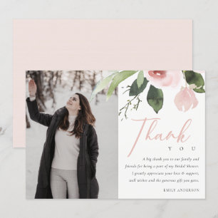 SOFT PINK BLUSH ROSE BRIDAL SHOWER THANK YOU PHOTO INVITATION