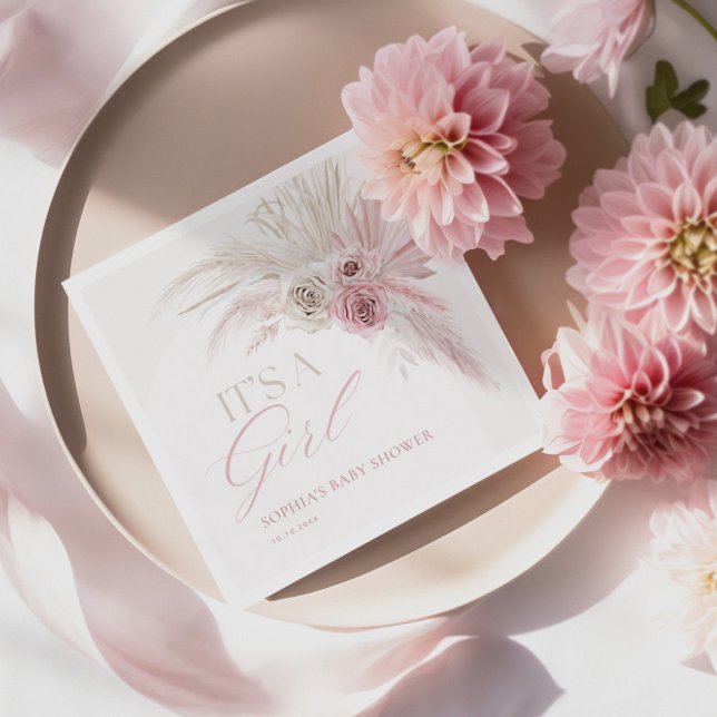 Soft Pink Boho Arch Girl Baby Shower  Napkin (Creator Uploaded)