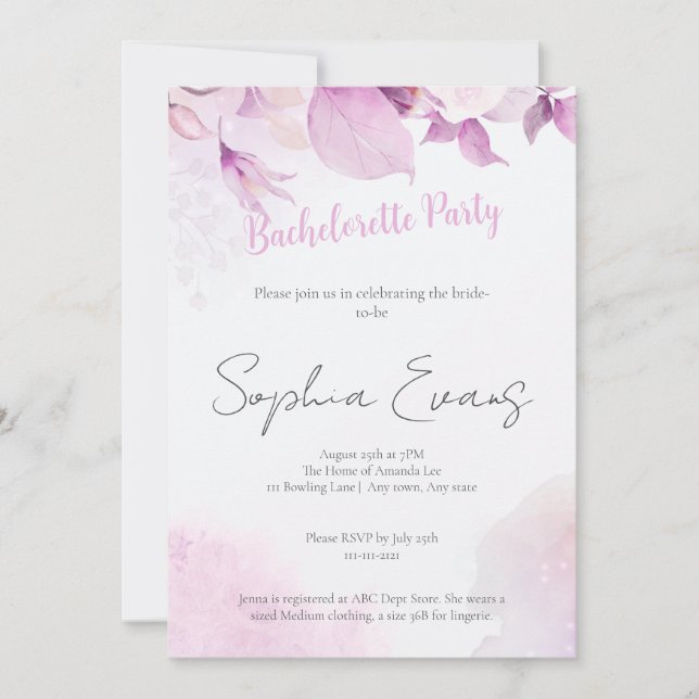 Soft Pink Boho Floral Wedding Bachelorette Party Invitation (Front)