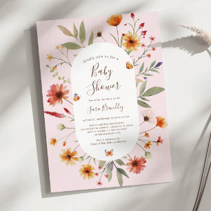 Soft Pink Boho Watercolor Wildflowers Baby Shower Invitation