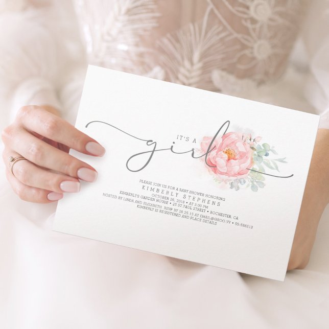 Soft Pink Botanical Floral Calligraphy Baby Shower Invitation (Creator Uploaded)