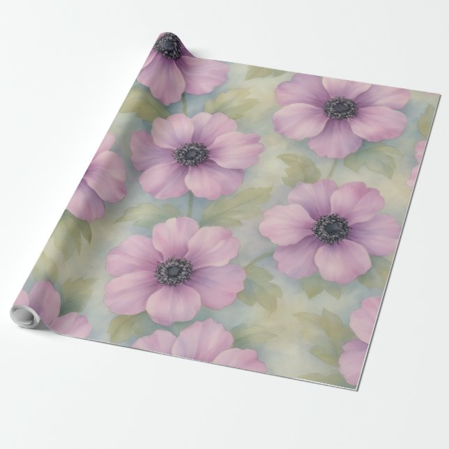 Soft Pink Botanical Floral Wrapping Paper (Unrolled)