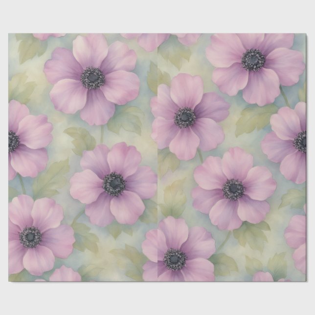 Soft Pink Botanical Floral Wrapping Paper (Seam)