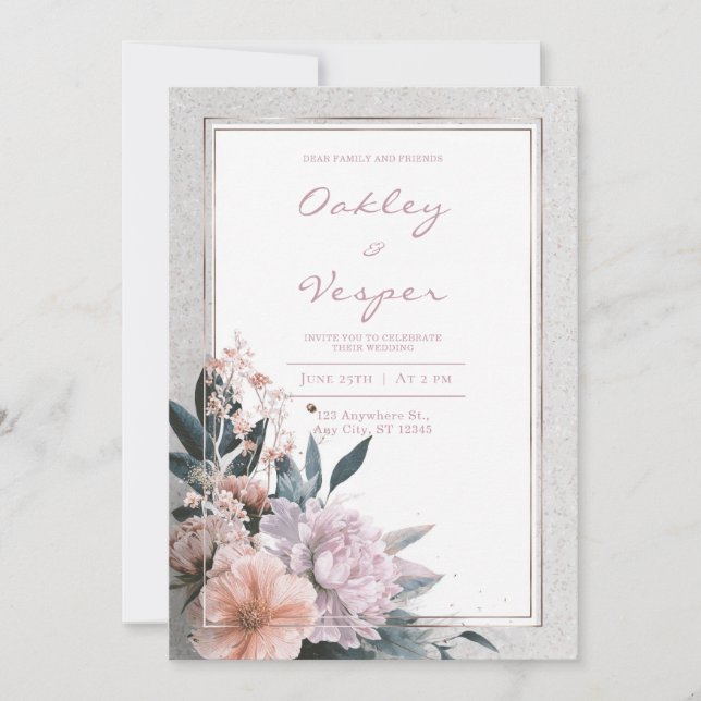 Soft Pink Botanical Frame Wedding  Invitation (Front)