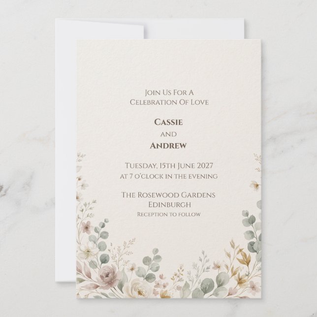 Soft Pink Botanical Wedding Invitation (Front)