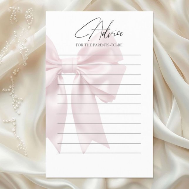 Soft Pink Bow Baby Shower Advice Card (Creator Uploaded)