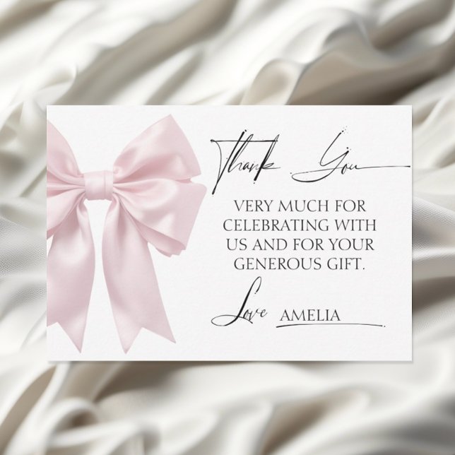 Soft Pink Bow Baby Shower Thank You Card (Creator Uploaded)