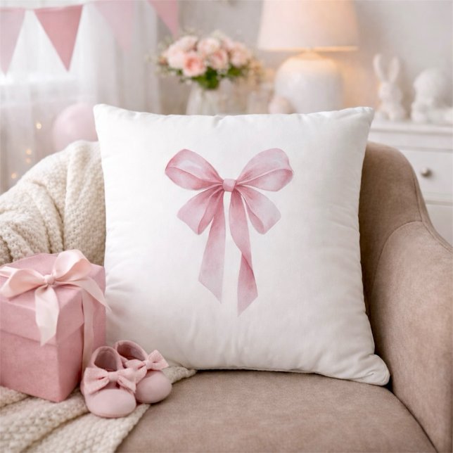 Soft Pink Bow Girl Baby Shower Cushion (Soft Pink Bow Girl Baby Shower Throw Pillow)