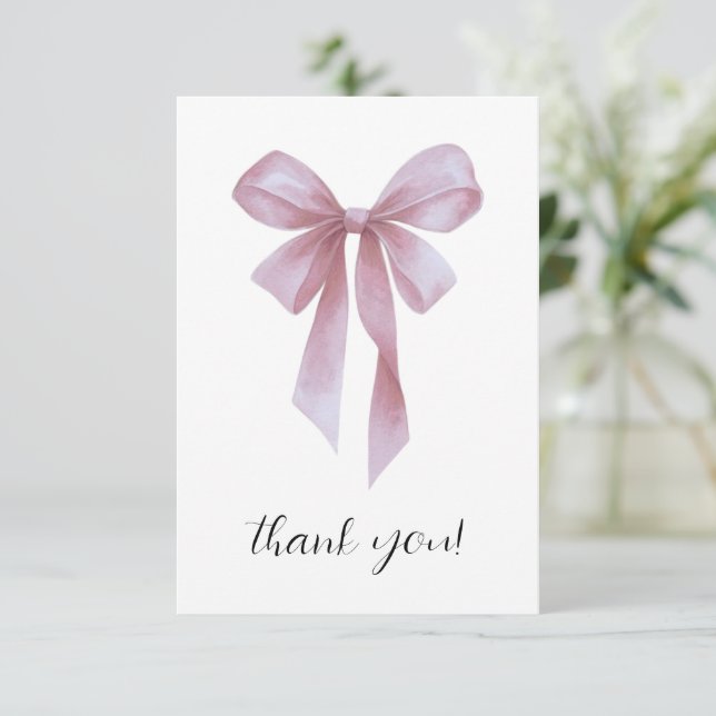 Soft Pink Bow Girl Baby Shower Thank You Card (Standing Front)