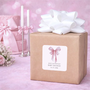 Soft Pink Bow Girl Baby Shower Welcome Square Sticker
