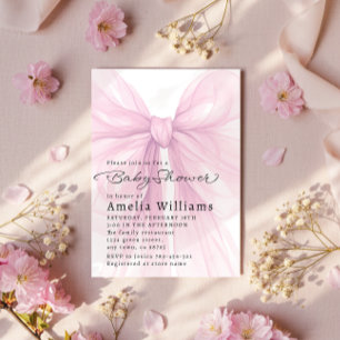 Soft Pink Bow Script Baby Shower Invite