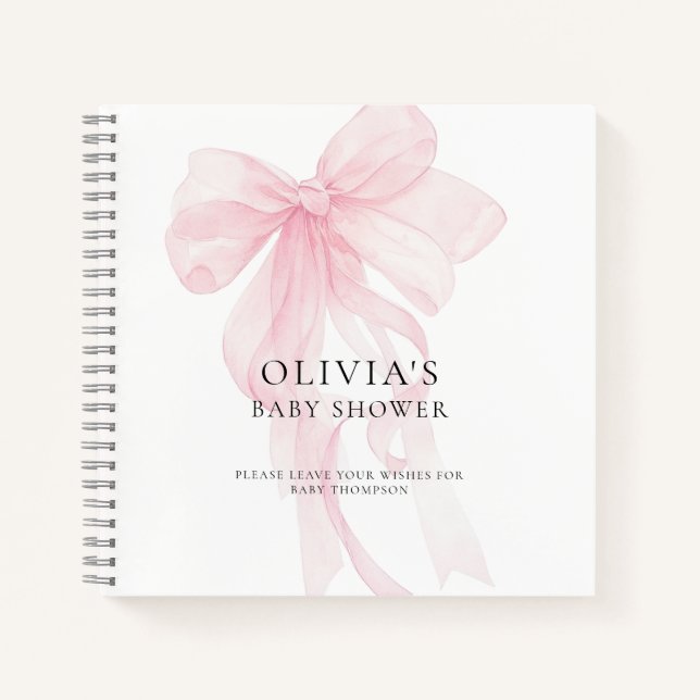 Soft Pink Bow Text Overlay Baby Shower Guest Book (Front)