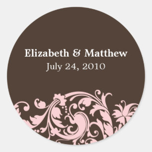 Soft Pink & Brown Swirl Wedding Favour Label